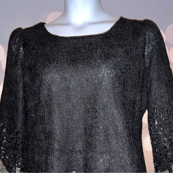 Gorgeous black sheer underneath and black lace overlay formal blouse - Picture 4 of 9